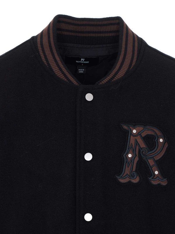 Jet Black Varsity Bomber shop online: REPRESENT