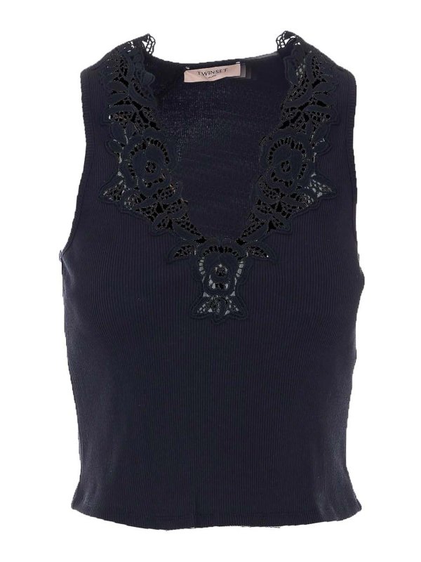 TWINSET: Tops y camisetas sin mangas - Top - Negro