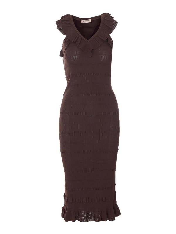 TWINSET: Knielange Kleider - Knielanges Kleid - Braun