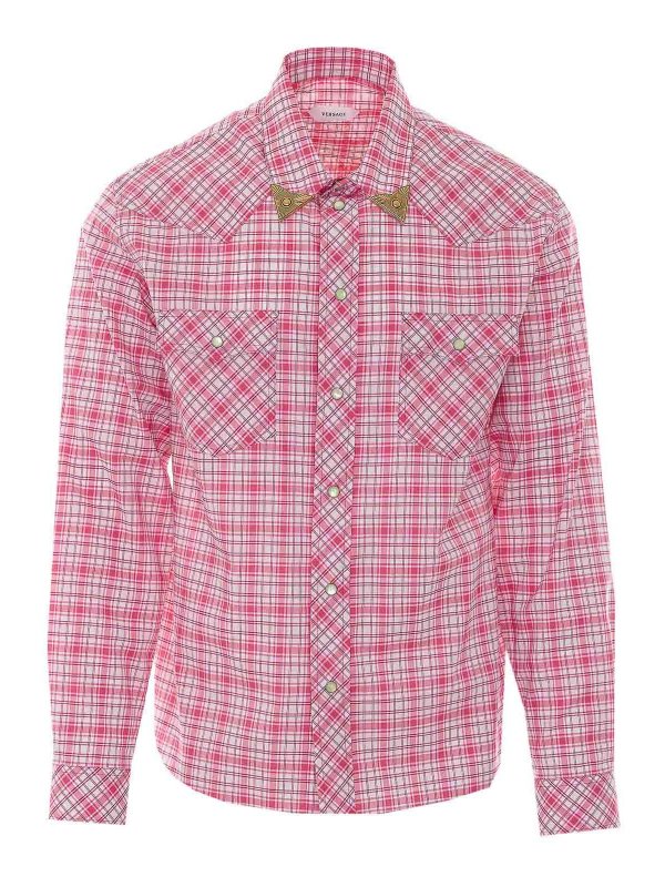 VERSACE: camicie - Camicia a quadri informale rossa e bianca