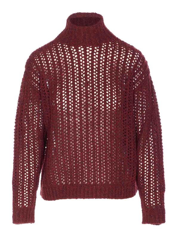 Max Mara: Strickpullover mit Rundhalsausschnitt - Rundhalspullover - Dunkelrot