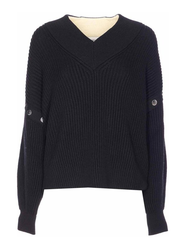 SPORTMAX: Strickpullover mit Rundhalsausschnitt - Rundhalspullover - Schwarz