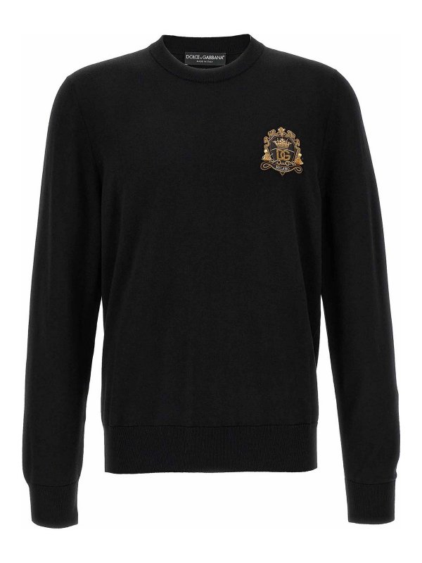 DOLCE & GABBANA: Strickpullover mit Rundhalsausschnitt - Rundhalspullover - Schwarz