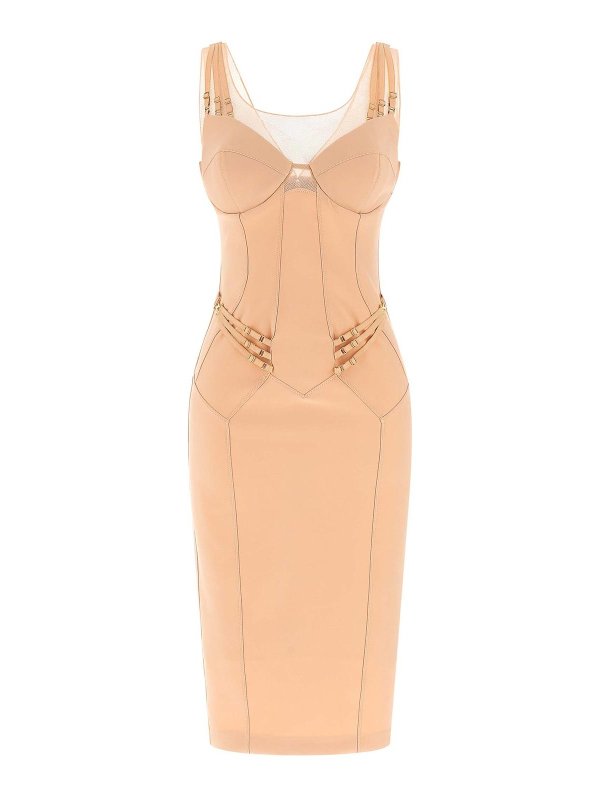ELISABETTA FRANCHI: ニーレングスドレス - 膝丈ドレス - ヌードカラー