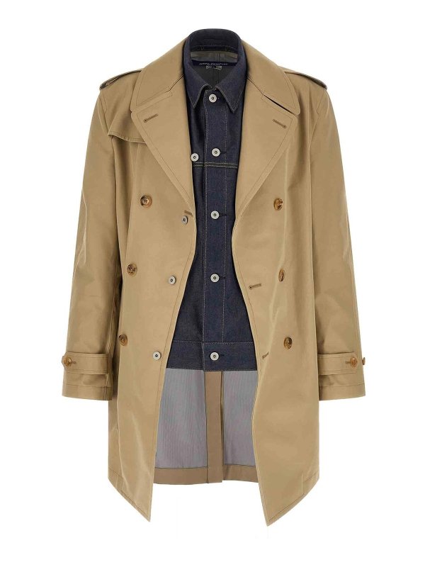 JUNYA WATANABE: trench coats online - Denim Insert Trench Coat