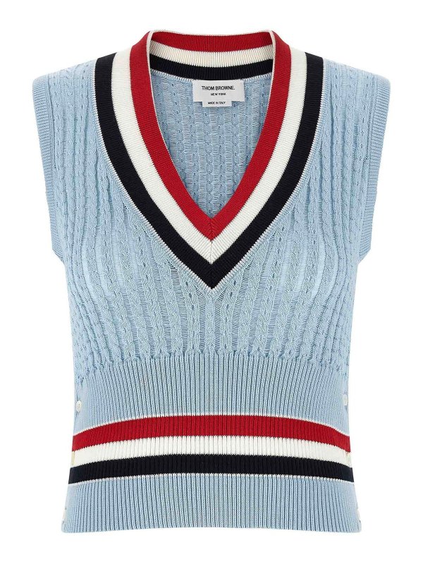 THOM BROWNE: Gilets tricot - Gilet - Bleu Clair
