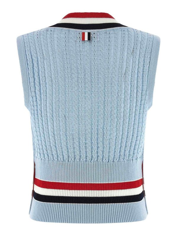 THOM BROWNE: Gilets tricot online - Gilet - Bleu Clair