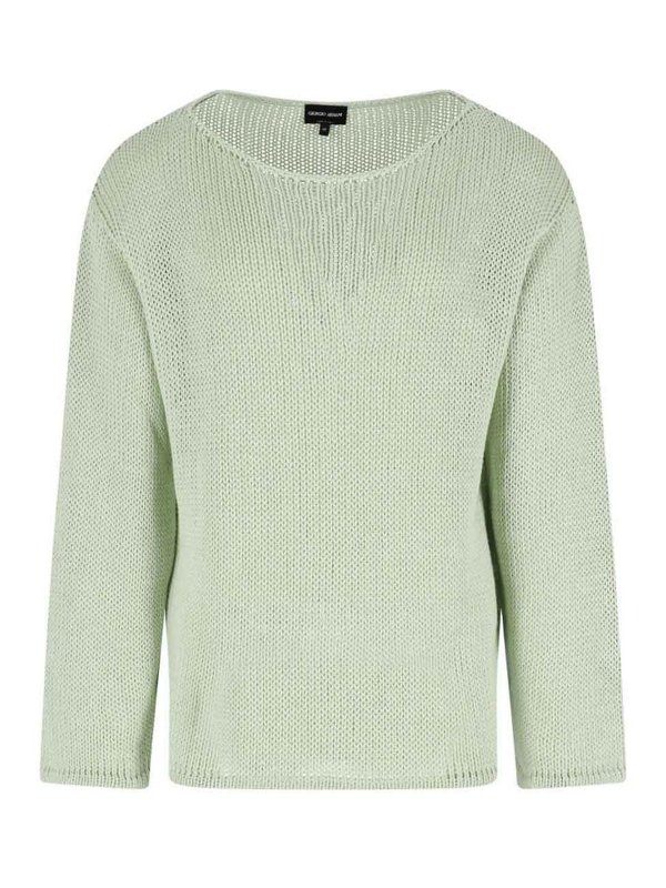 GIORGIO ARMANI: Strickpullover mit Rundhalsausschnitt - Rundhalspullover - Grün