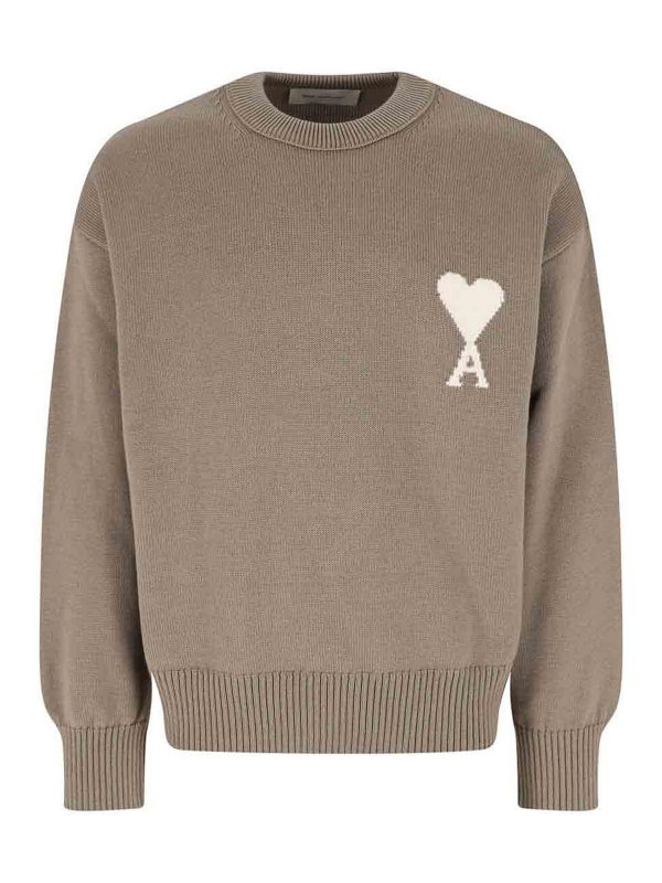AMI PARIS: Suéteres con cuello pico - Suéter Cuello Redondo - Beis