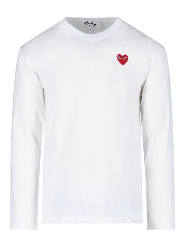 Comme des Garçons Play: Strickpullover mit Rundhalsausschnitt - Rundhalspullover - Weiß
