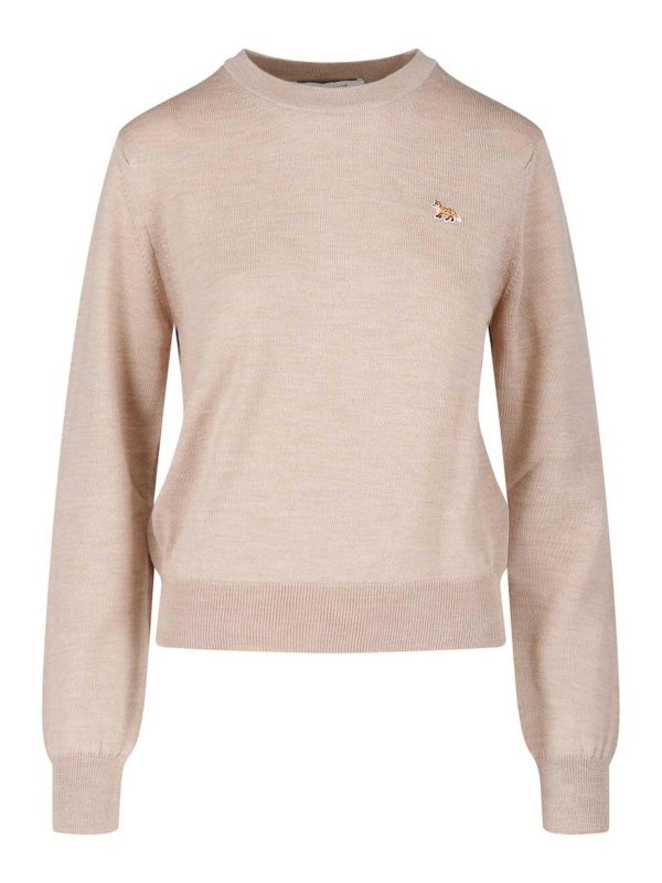 MAISON KITSUNÉ: Suéteres con cuello pico - Suéter Cuello Redondo - Beis
