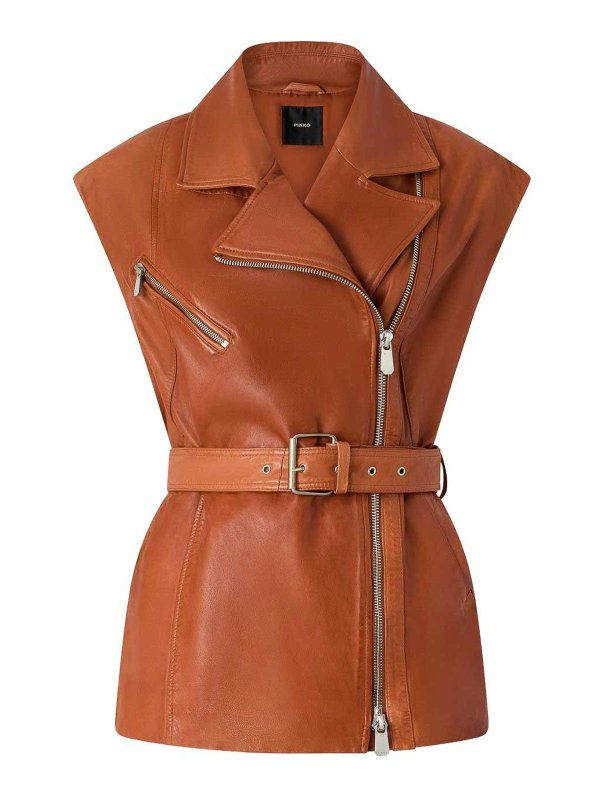 Pinko: Lederjacken - Lederjacke - Braun