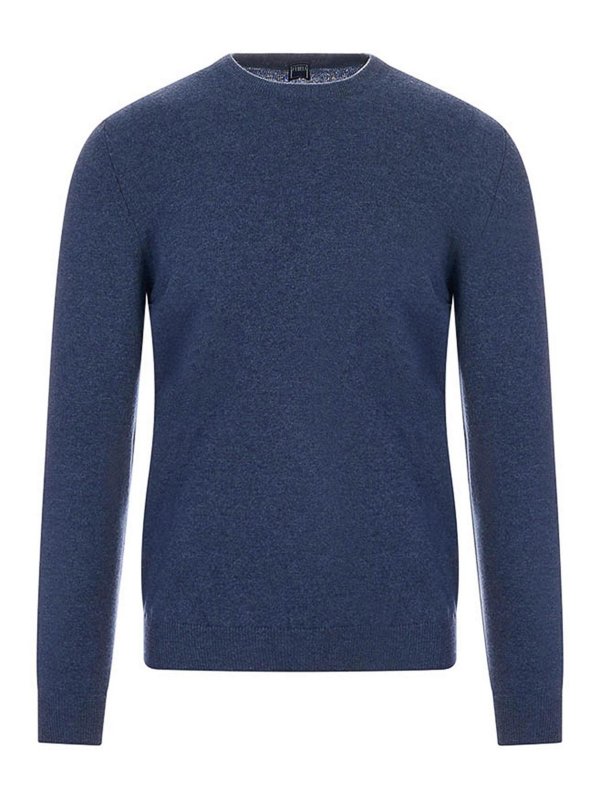 FEDELI: Strickpullover mit Rundhalsausschnitt - Rundhalspullover - Blau