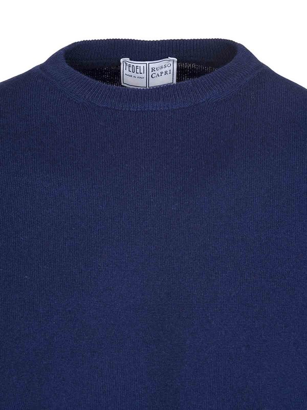 The Best Shops FEDELI: Suéteres con cuello pico - Suéter Cuello Redondo - Azul