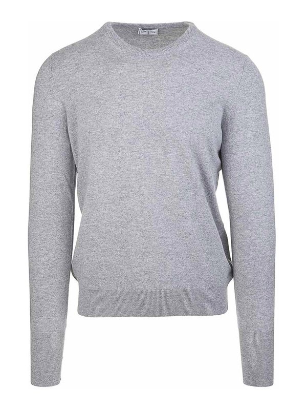 FEDELI: Strickpullover mit Rundhalsausschnitt - Rundhalspullover - Grau