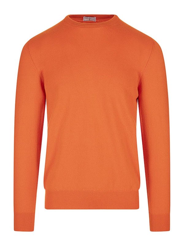 FEDELI: Strickpullover mit Rundhalsausschnitt - Rundhalspullover - Orange