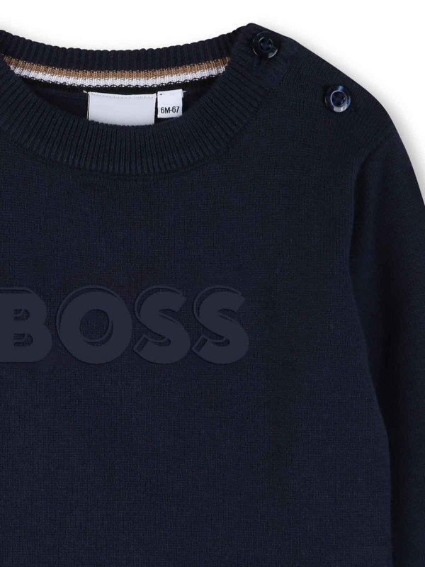 The Best Shops Hugo Boss: Strickpullover mit Rundhalsausschnitt - Rundhalspullover - Blau