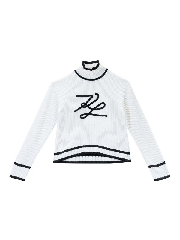 KARL LAGERFELD: Strickpullover mit Rundhalsausschnitt - Rundhalspullover - Weiß