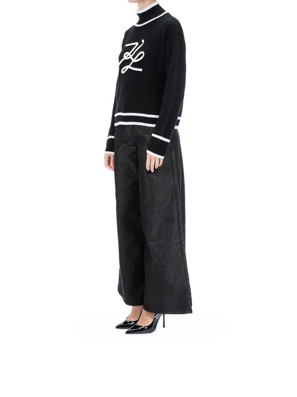 The Best Shops KARL LAGERFELD: Strickpullover mit Rundhalsausschnitt - Rundhalspullover - Schwarz