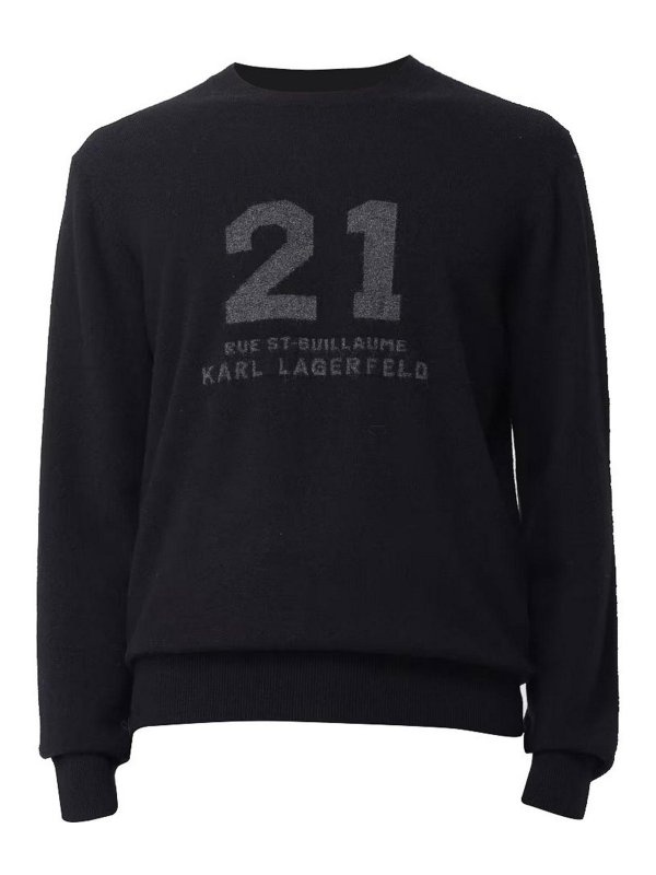 KARL LAGERFELD: Strickpullover mit Rundhalsausschnitt - Rundhalspullover - Schwarz