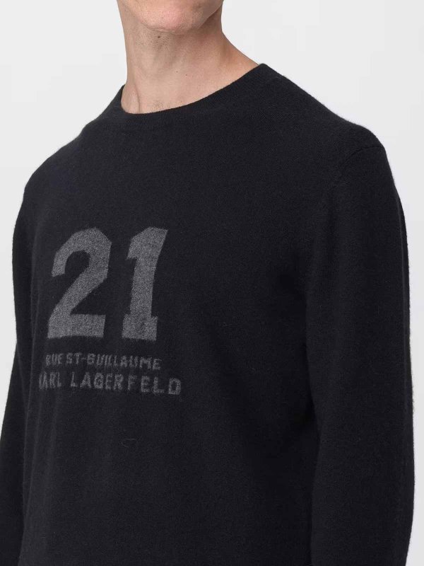 The Best Shops KARL LAGERFELD: Strickpullover mit Rundhalsausschnitt - Rundhalspullover - Schwarz