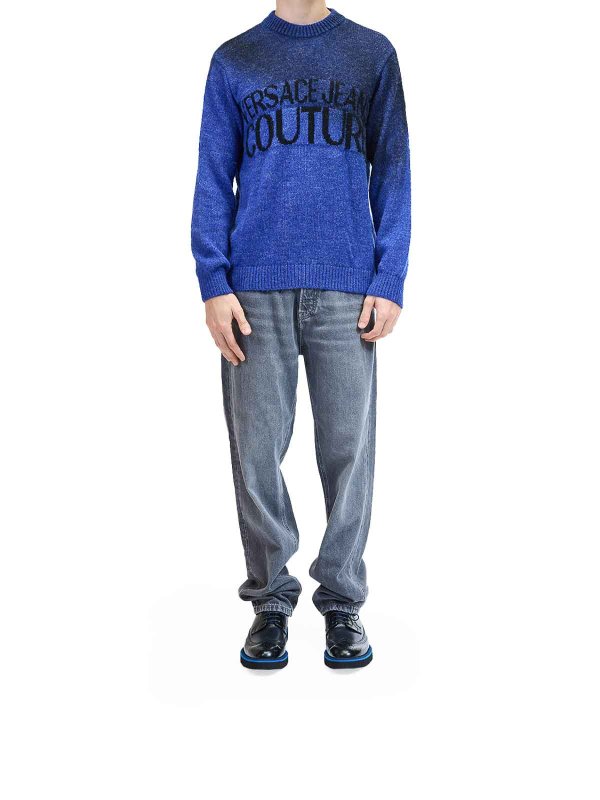 Versace Jeans Couture: Strickpullover mit Rundhalsausschnitt online - Rundhalspullover - Blau