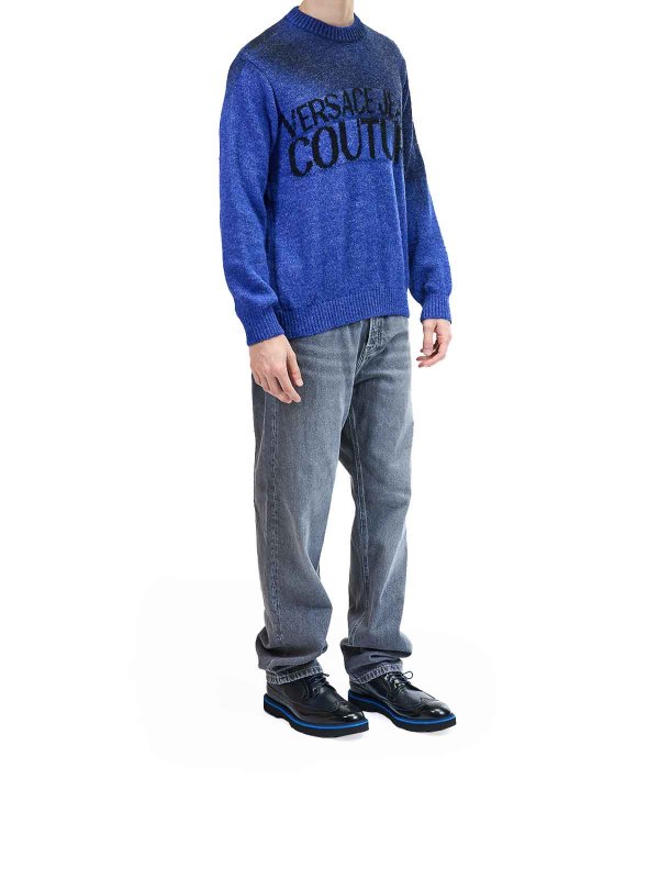 The Best Shops Versace Jeans Couture: Strickpullover mit Rundhalsausschnitt - Rundhalspullover - Blau