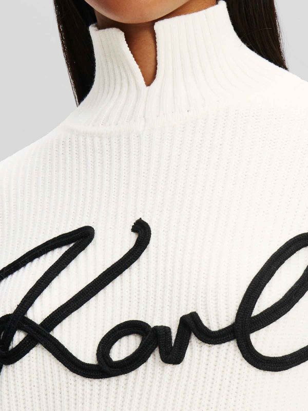 The Best Shops KARL LAGERFELD: Strickpullover mit Rundhalsausschnitt - Rundhalspullover - Weiß