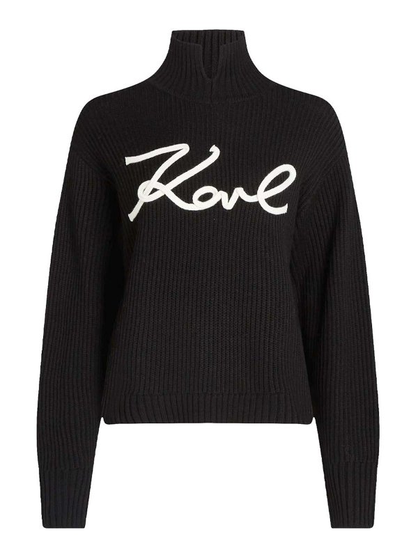 KARL LAGERFELD: Strickpullover mit Rundhalsausschnitt - Rundhalspullover - Schwarz