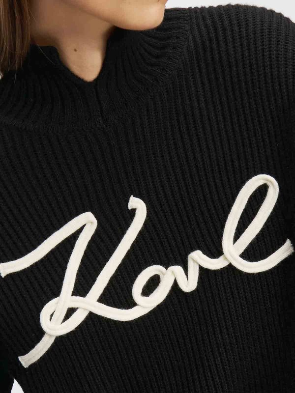 The Best Shops KARL LAGERFELD: Strickpullover mit Rundhalsausschnitt - Rundhalspullover - Schwarz