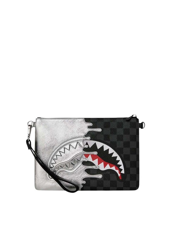 SPRAYGROUND: clutches - Silver Side Drip Crossover Clutch
