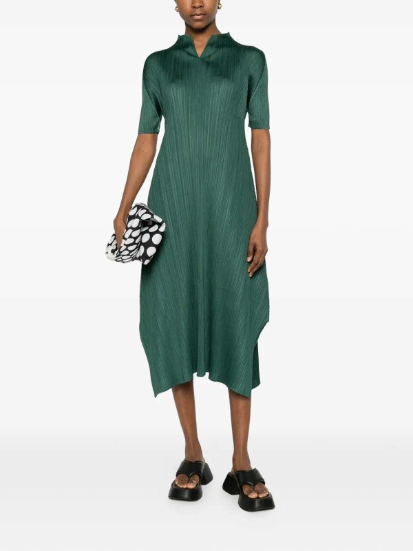 膝丈ドレス - 緑 shop online: PLEATS PLEASE ISSEY MIYAKE