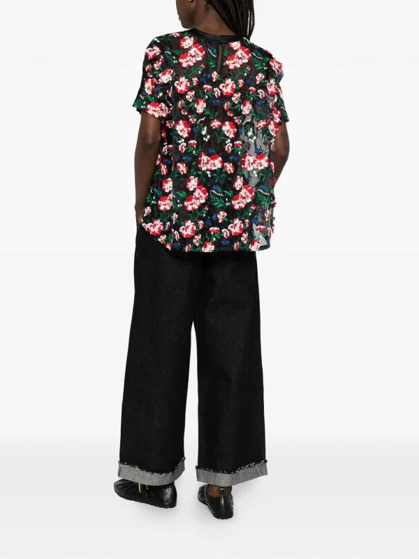 Sacai: maglia collo rotondo online - Pullover con ricamo floreale