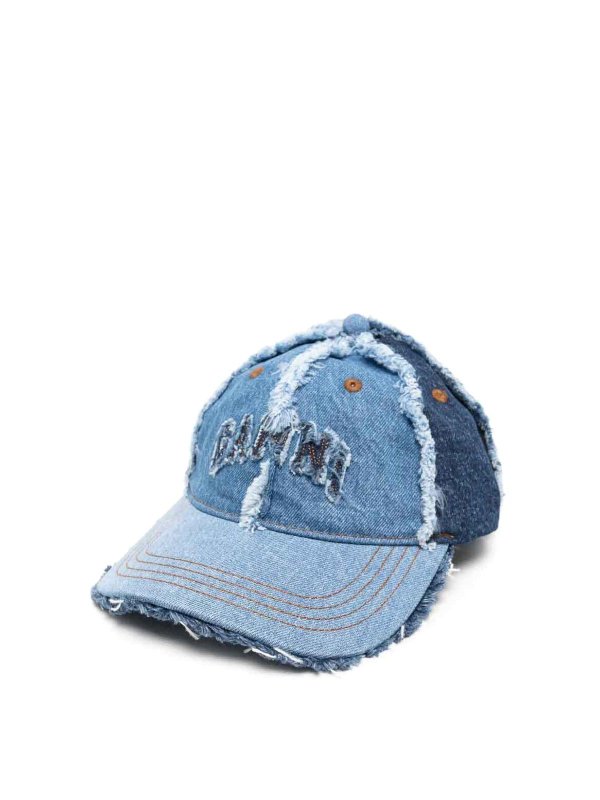 GANNI: hats & caps - Denim Patchwork Cap
