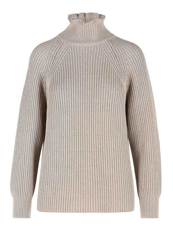 Max Mara: Strickpullover mit Rundhalsausschnitt - Rundhalspullover - Beige
