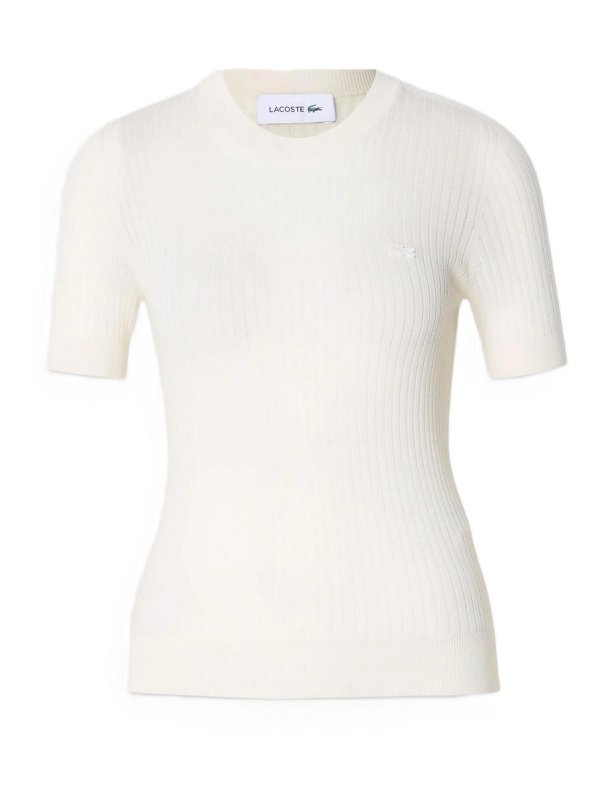 LACOSTE: Strickpullover mit Rundhalsausschnitt - Rundhalspullover - Weiß
