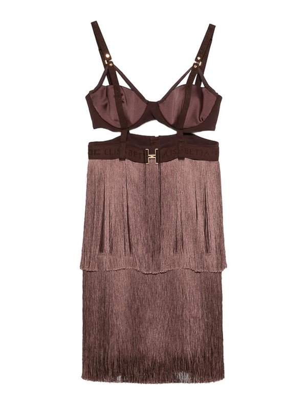 ELISABETTA FRANCHI: ニーレングスドレス - 膝丈ドレス - ブラウン