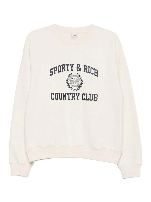 SPORTY & RICH: Strickpullover mit Rundhalsausschnitt - Rundhalspullover - Hellbeige