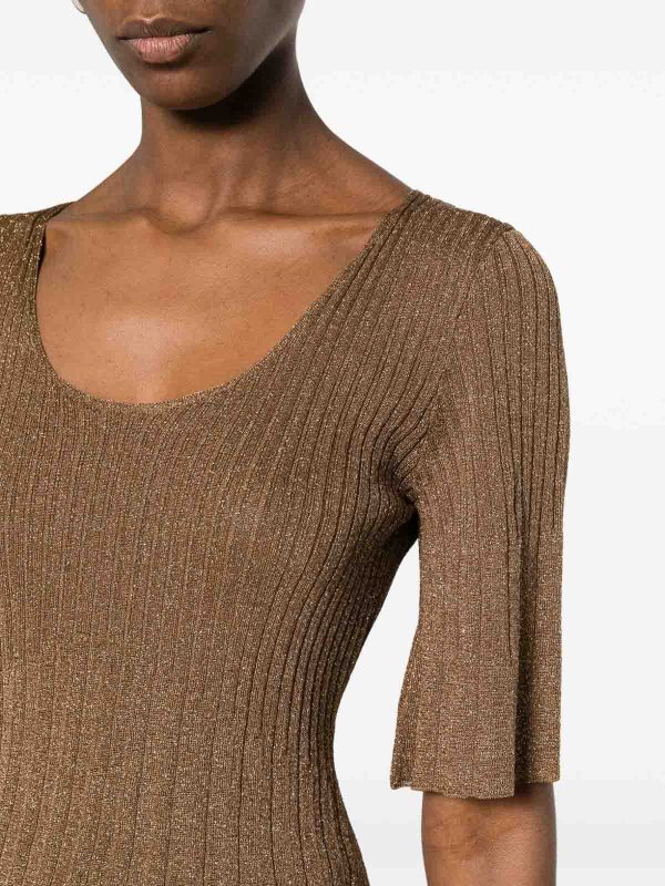 TWINSET: Strickpullover mit Rundhalsausschnitt online - Rundhalspullover - Gold