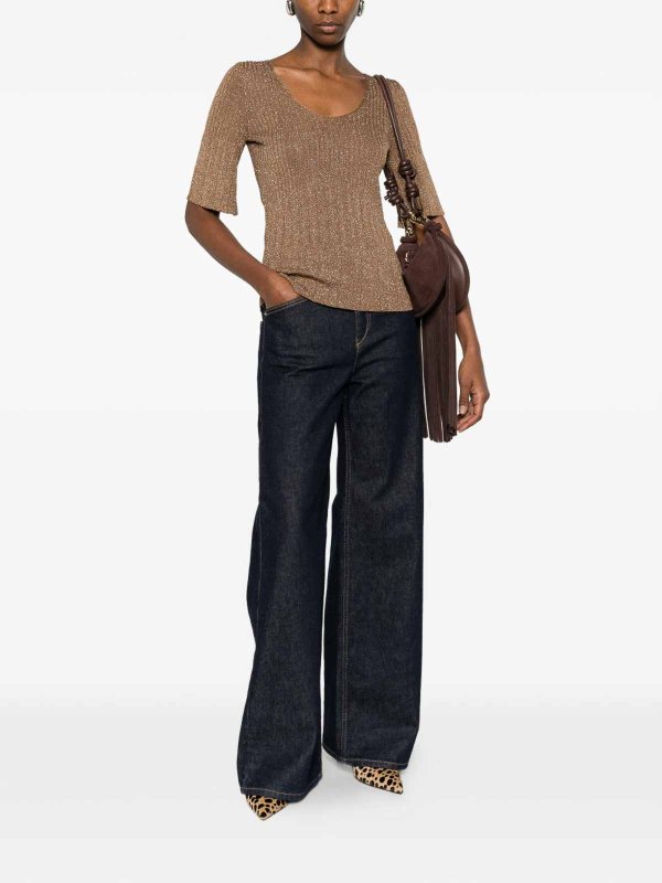 The Best Shops TWINSET: Strickpullover mit Rundhalsausschnitt - Rundhalspullover - Gold