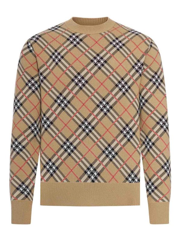BURBERRY: crew necks - Checked Cotton And Wool Pullover