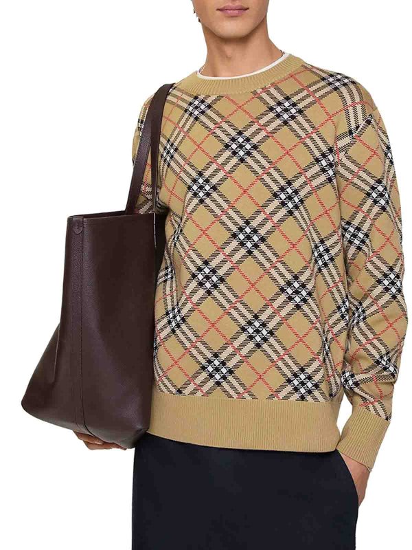 BURBERRY: crew necks online - Checked Cotton And Wool Pullover