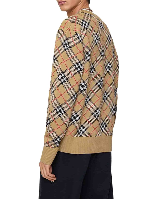 The Best Shops BURBERRY: crew necks - Checked Cotton And Wool Pullover