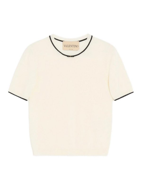 VALENTINO: Strickpullover mit Rundhalsausschnitt - Rundhalspullover - Weiß