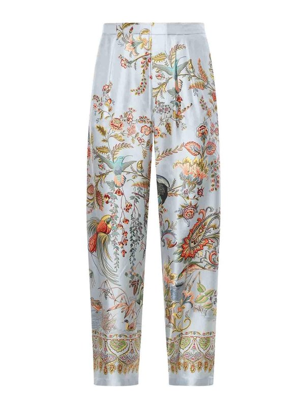 ETRO: casual trousers - Printed Silk Trousers