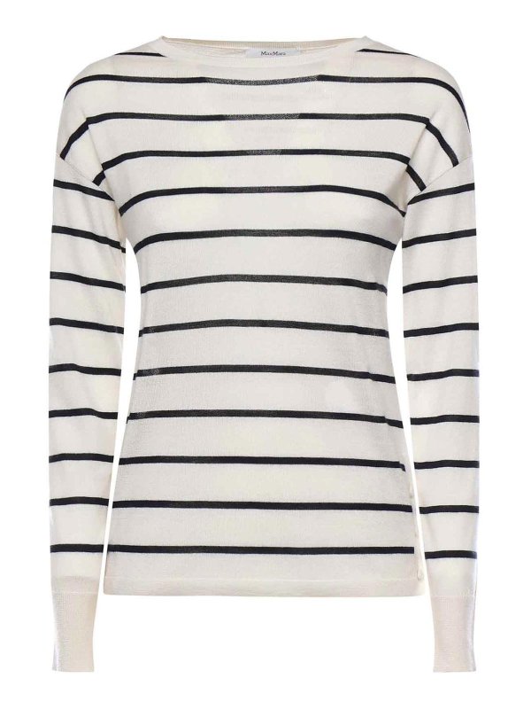 Max Mara: Strickpullover mit Rundhalsausschnitt - Rundhalspullover - Weiß