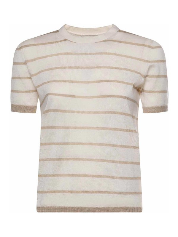 Max Mara: Strickpullover mit Rundhalsausschnitt - Rundhalspullover - Beige