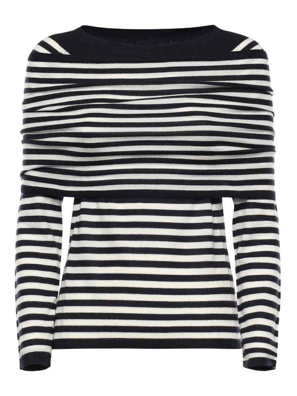 Max Mara: Strickpullover mit Rundhalsausschnitt - Rundhalspullover - Weiß