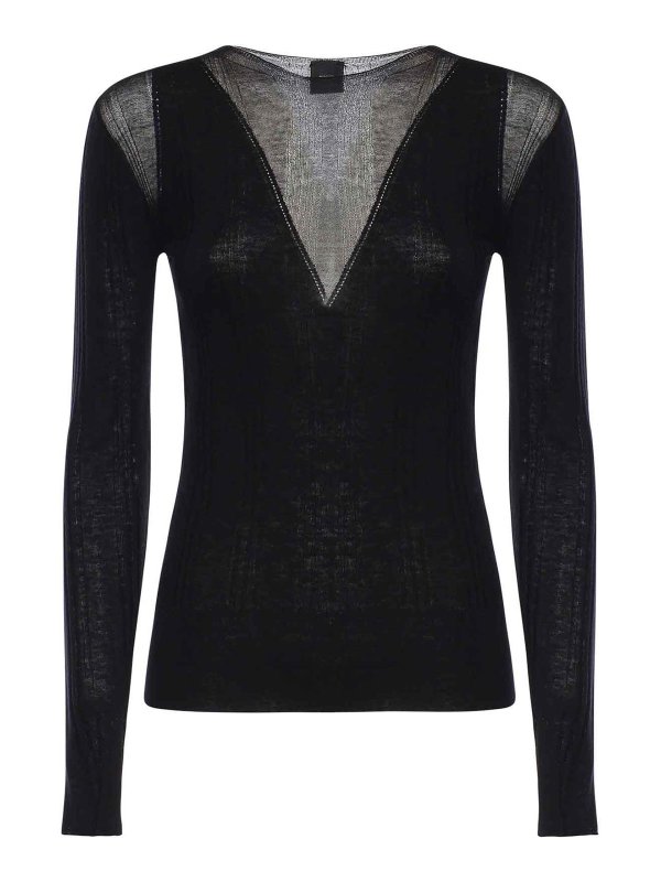 Pinko: Strickpullover mit Rundhalsausschnitt - Rundhalspullover - Schwarz