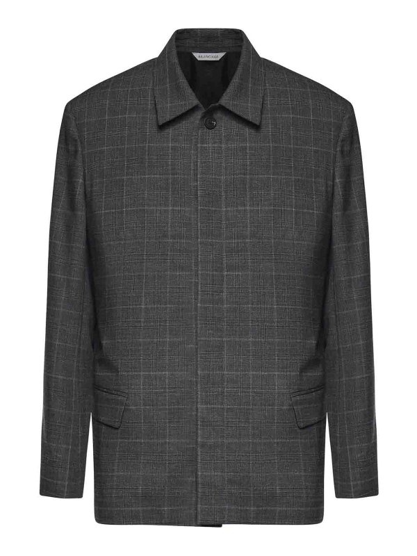 BALENCIAGA: casual jackets - Checked Wool Jacket